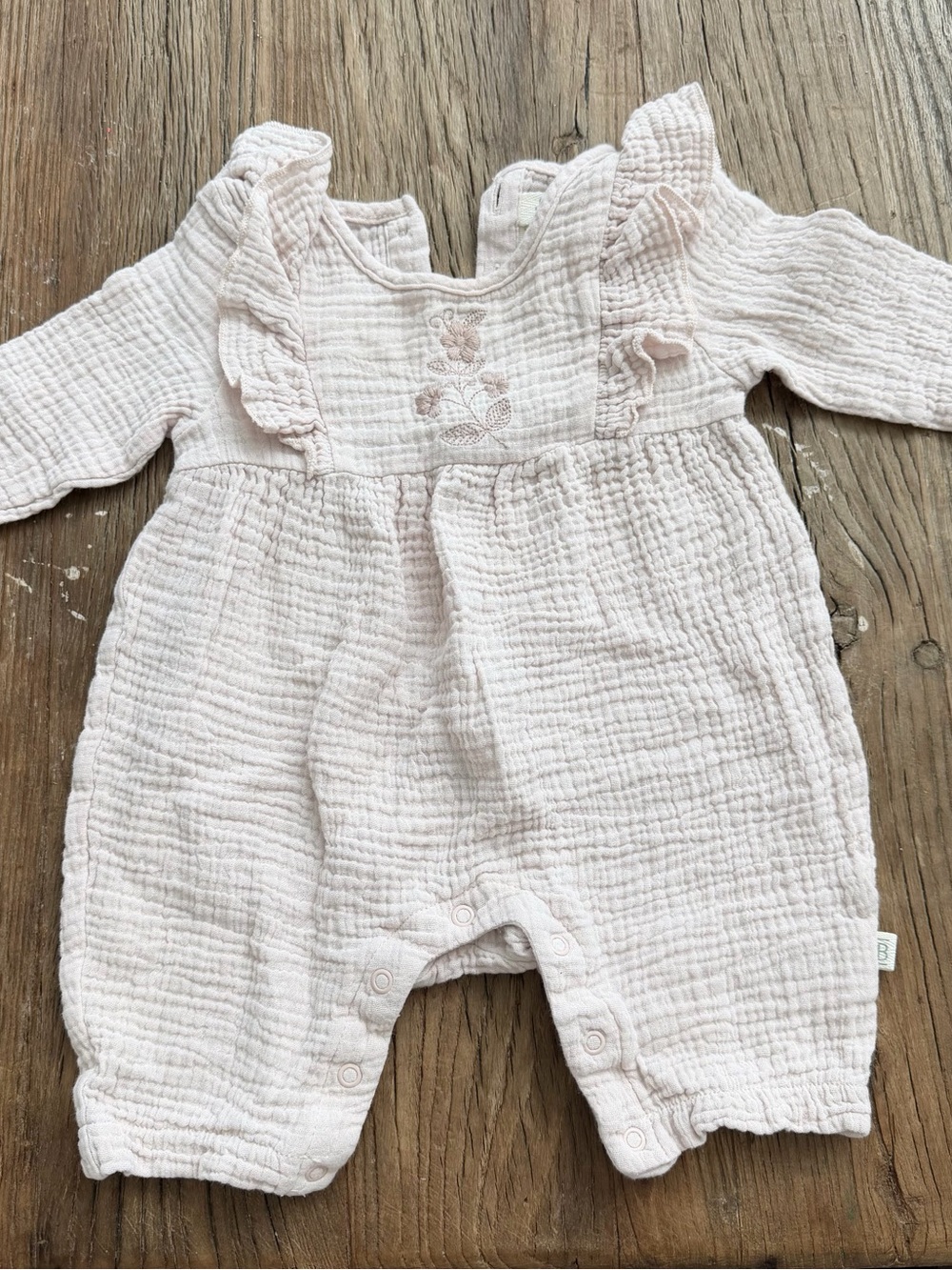 Soft Cream Gauze Baby One-Piece with Ruffle Shoulders